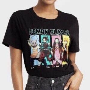 401-XXL Demon Slayer black t-shirt. Shirt features 4 iconic characters.